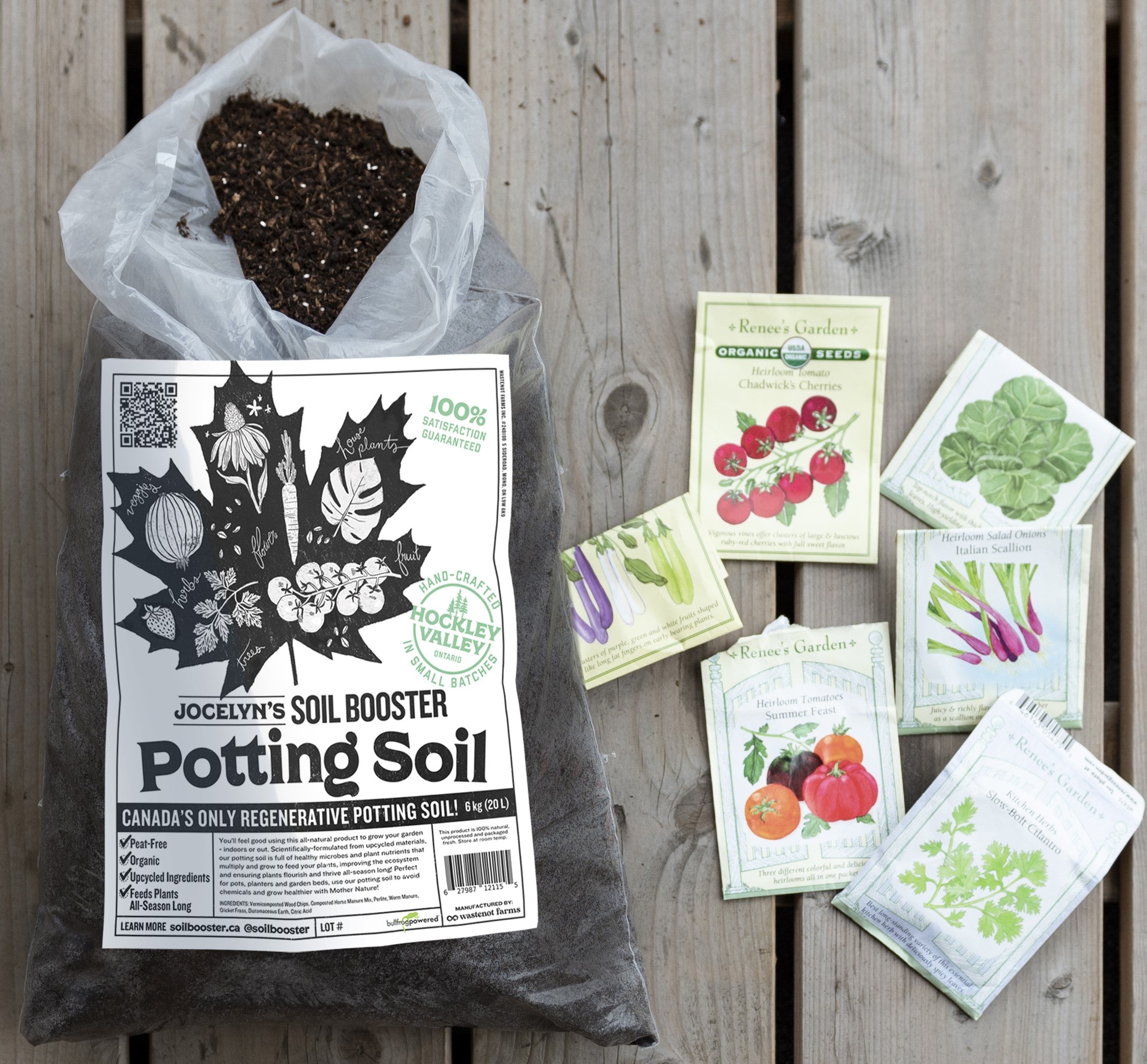Potting soil bag with seed packets