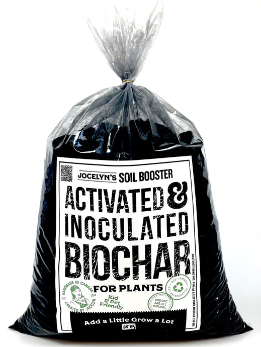1.5kg bag of activated & inoculated biochar in clear bag on white background