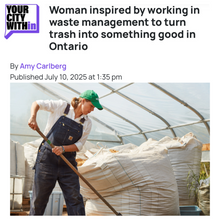 Load image into Gallery viewer, Woman in a greenhouse working with waste management, inspired by traditional systems to create healthy soil.
